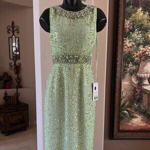 MAC DUGGAL 10739 EMBELLISHED SLEEVELESS HIGH NECK SAGE MIDI DRESS  sz 2